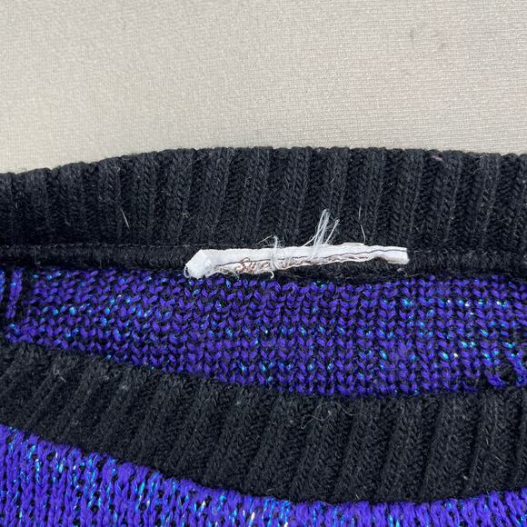 Vintage Flower Art Sweater Adult Small Purple Black Knit Floral Hippie Abstract - Picture 5 of 9